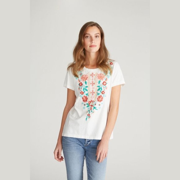 DRIFTWOOD Tops - NEW Driftwood White T-Shirt Floral Embroidered Short Sleeve Tee DW-T40360A